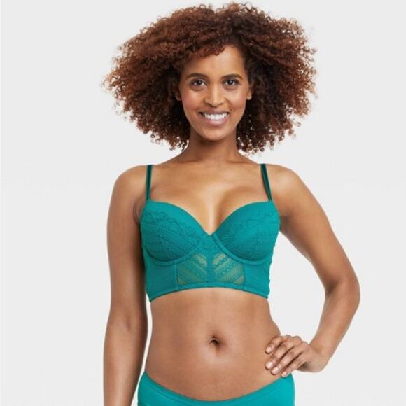 Auden 34A Teal Lace Push-Up Demi Coverage Racerback Bra With Adjustable Straps - Picture 1 of 6